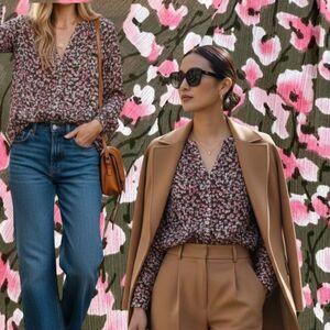 Jcrew Poppy Field Flowy Chiffon Long Sleeve Blouse M Lined Relaxed Fit